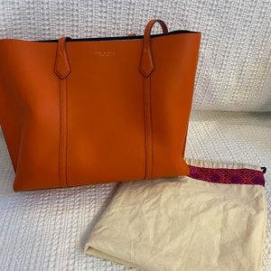 Tory Burch bright orange PERRY TRIPLE-COMPARTMENT TOTE BAG basically new
